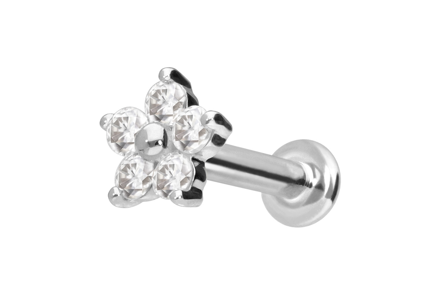 14 Karat Gold Labret Piercing mit Innengewinde MOISSANIT-BLUME